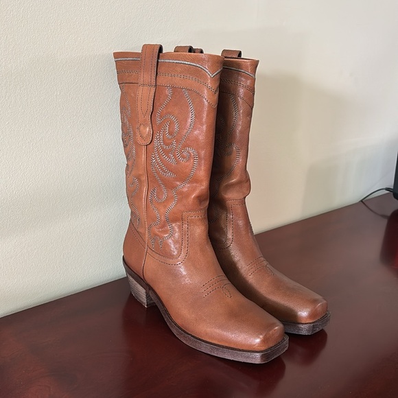 Zara embroidered leather square toe cowboy western boots sz.8 - Picture 8 of 14